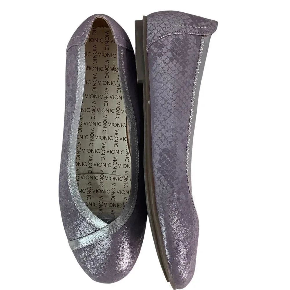 Vionic Caroll Slip On Metallic Lavender Purple Womens Ballet Flat Shoes Sz 8